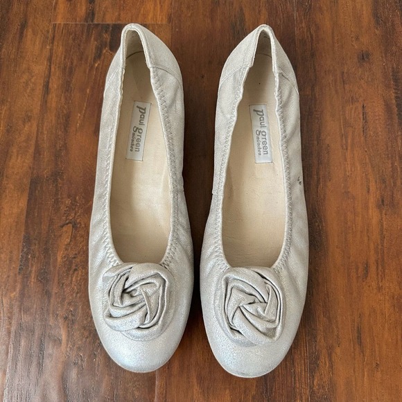 PAUL GREEN Rosette Ballet Flats in Silver Shimmer Suede Leather UK 7 US 9.5 - Picture 5 of 11